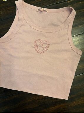 Bailey Rose Pale Pink Ribbed Heart-Embroidered Crop Tank Love Your Earth - med.